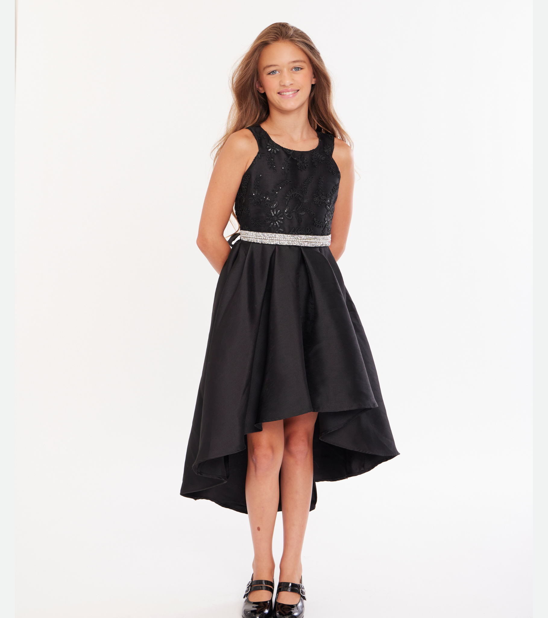 Girls black high low dress sale