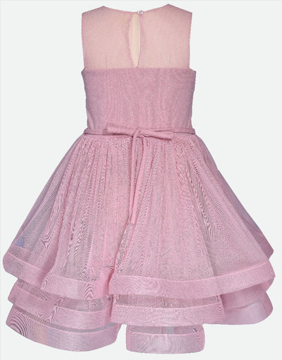 Pink Glitter Party dress for tweens with double skirts