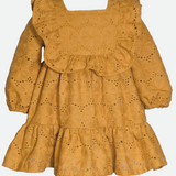 Baby girls long sleeve eyelet ruffle dress in yellow