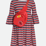 Back to school dress for girls with matching bag with patches