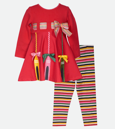 Back to School Red Crayon applique legging set for little girl back to school outfit  set