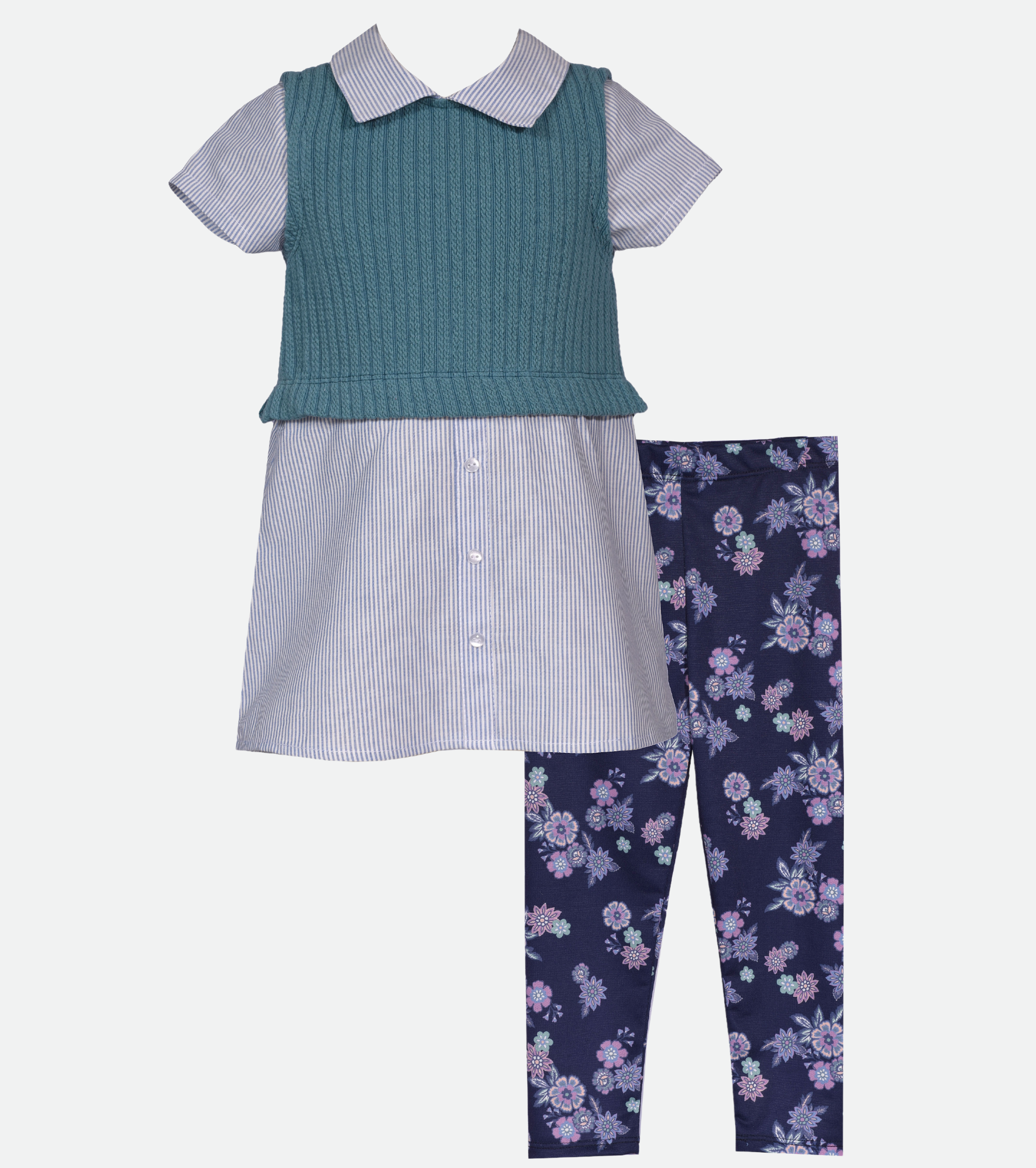 Back to school outfit set for girls with sweater vest top and floral print leggings 