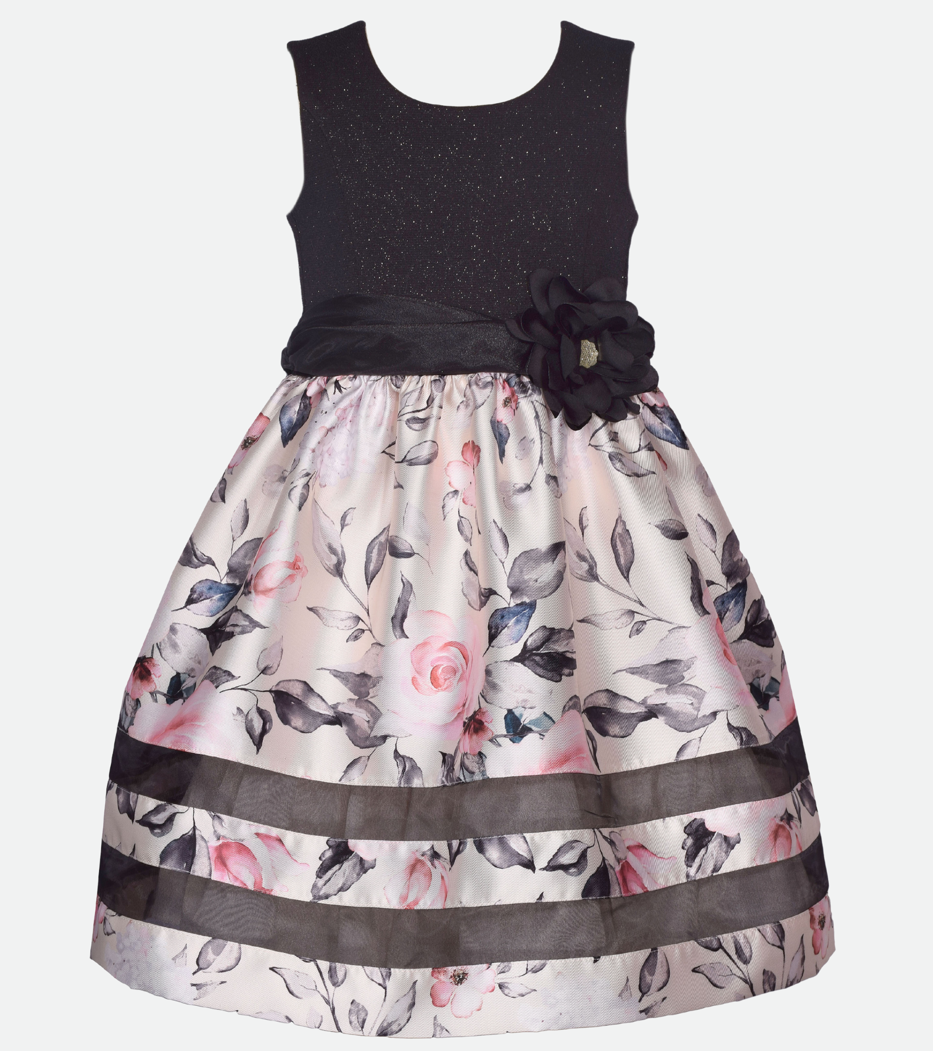 Matching sister dress Black and white floral party dress for little girl