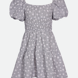 Grey smocked floral sundress for girls sundress with puff sleeves