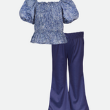 Blue floral outfit set for girls with flared pants 