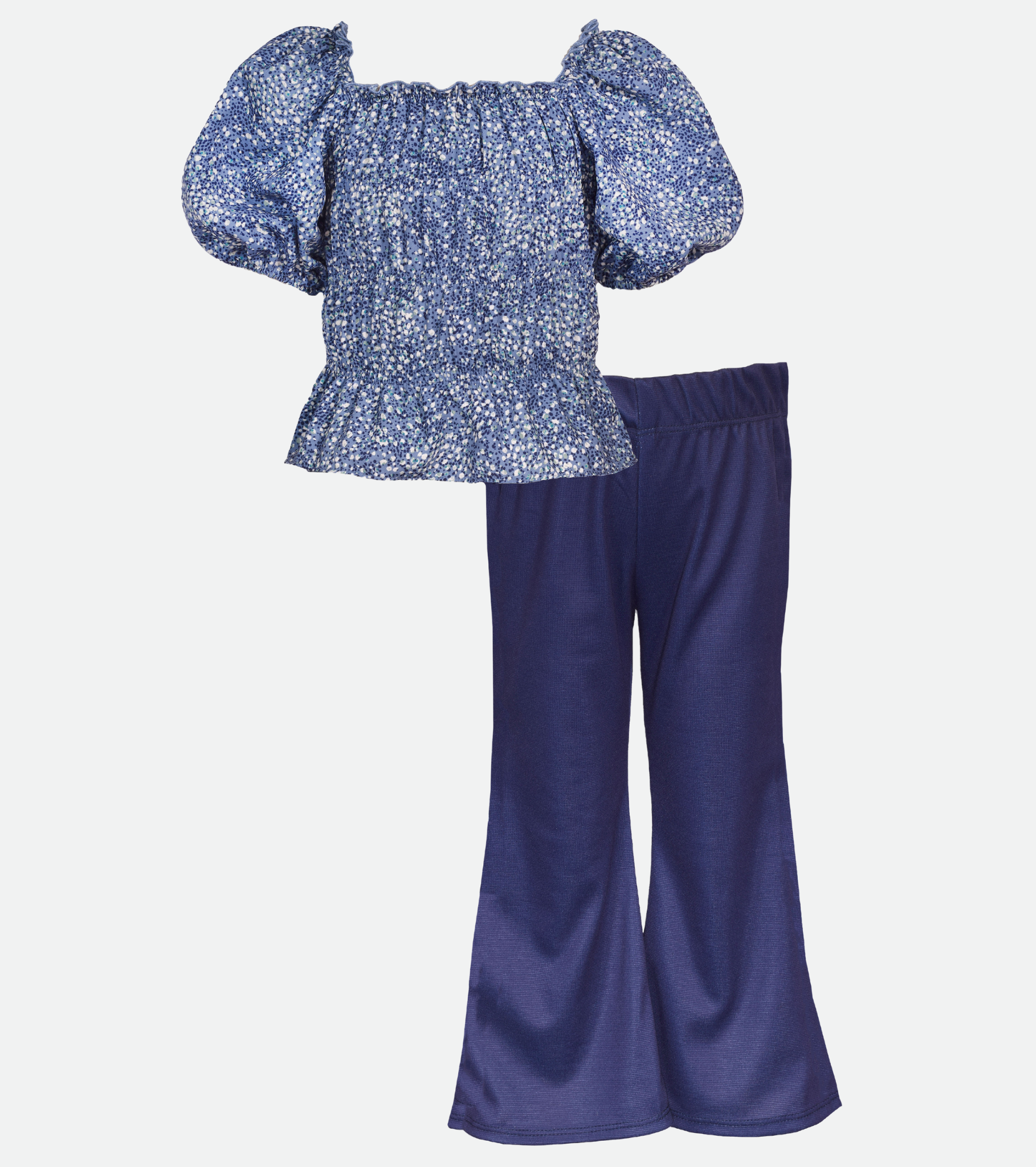 Blue floral outfit set for girls with flared pants 