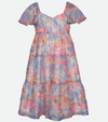 blue floral chiffon party dress for girls 