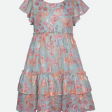 Blue floral chiffon party dress for girls 