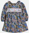 Blue floral smocked dress for little girl