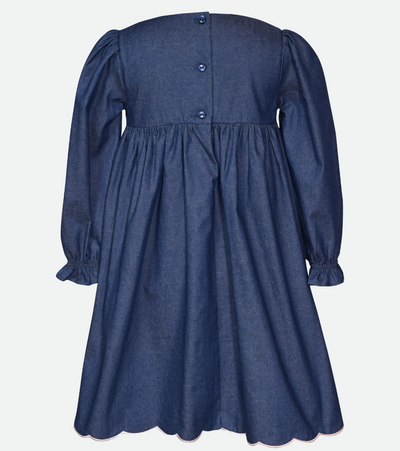 Denim Embroidered Long Sleeve Dress for Girls back to school dress for girls