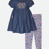 Embroidered denim top and floral legging set for girls back to school outfit for girls