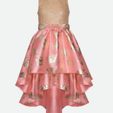 Pink and Gold Sequin Party dress for tween girls with high low skirt