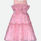 Tween Girls Party Dress floral pink  party dress with ruffles