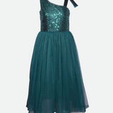 Tween girls one shoulder green sequin party dress 