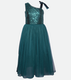 Tween girls one shoulder green sequin party dress 