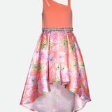 floral high low tween party dress for girls in peach