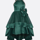 Tween girls green party dress with high low hem and rhinestones