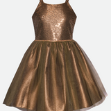 Tween girls party dress with gold sequins and ballerina skirt 