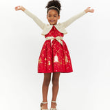 Delia Nutcracker Print Dress with Cardigan