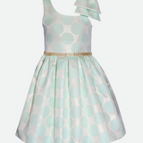 Girls Party Dress with bow shoulder and  polka dots in mint green 