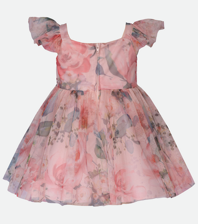 Pink floral ruffle party dress for baby girl