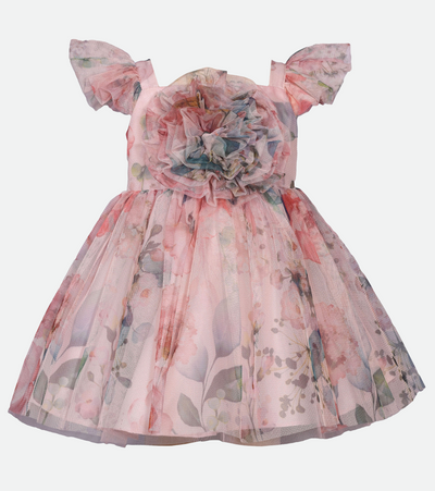 Pink floral ruffle party dress for baby girl