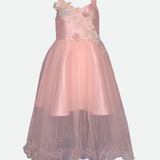 Pink Party Dress for tween girls with flower embroidery and tulle skirt 