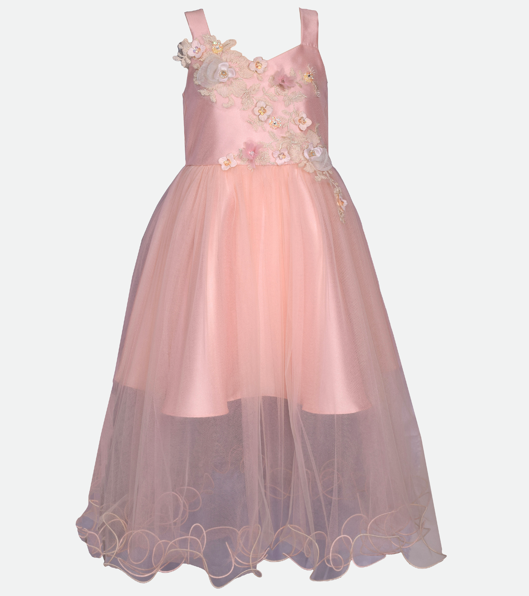 Pink Party Dress for tween girls with flower embroidery and tulle skirt 