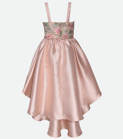 Pink party dress with embroidered bodice and high low skirt party dress for tween girls