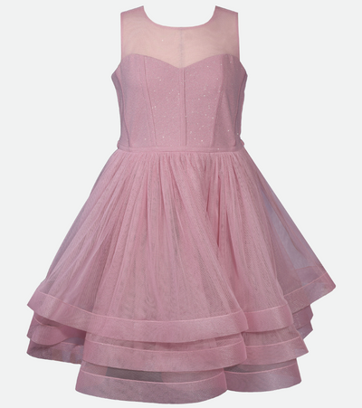 Pink Glitter Party dress for tweens with double skirts