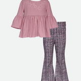 Pink outfit set for girls with flared pants