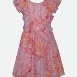 Pink floral chiffon party dress for tween girls