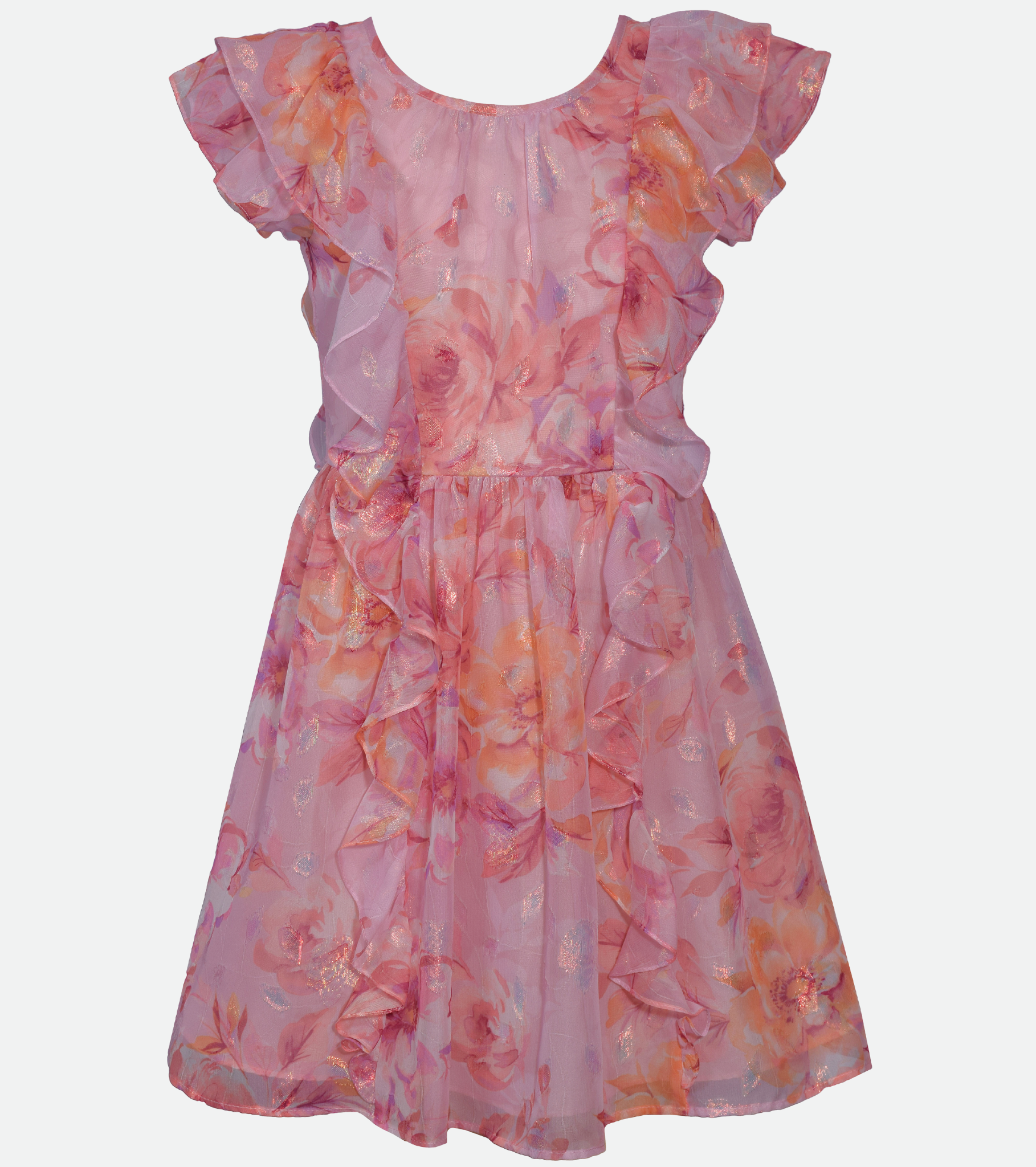 Pink floral chiffon party dress for tween girls