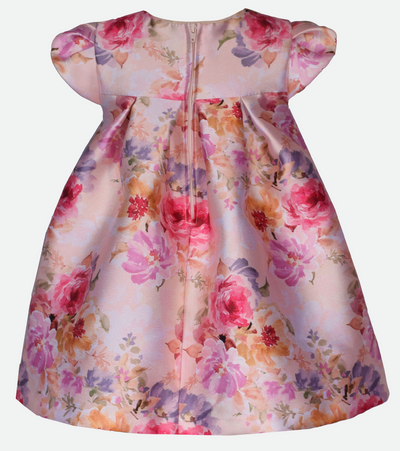 Pink floral trapeze party dress for baby girl