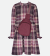 Purple plaid long sleeve dress with bag for girls