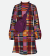 Purple plaid sweater dress for girls with crossbody bag 