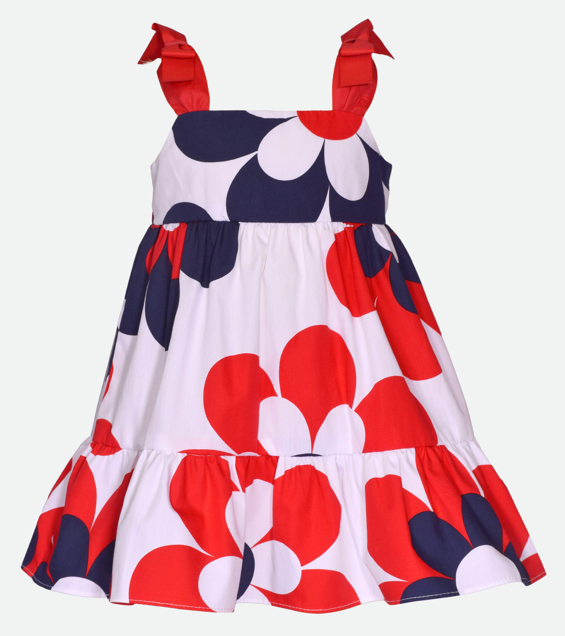 Red white and blue floral dress for girls memorial day sundress for little girl