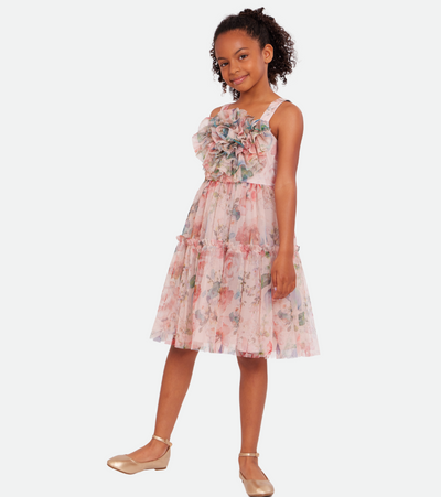 Pink floral ruffle party dress for girls 