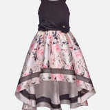 Matching Sister Outfit Black and white floral party dress for girls with high low skirt