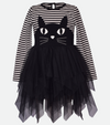 Striped Black Cat Applique Halloween Dress for Girls