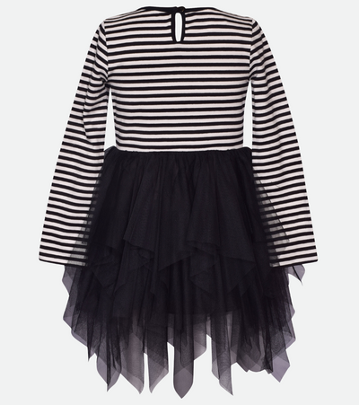 Striped Black Cat Applique Halloween Dress for Girls