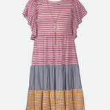 Knit Mixed Stripe Dress for girls with matching necklace