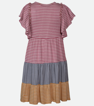 Knit Mixed Stripe Dress for girls with matching necklace