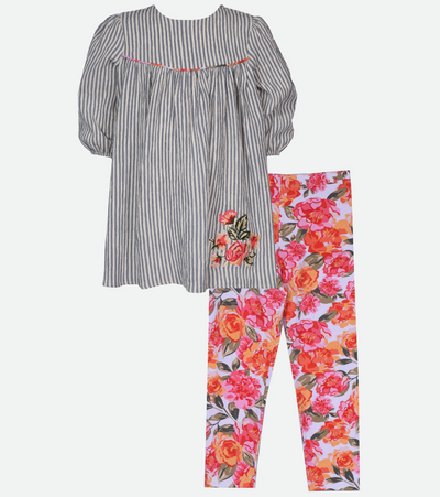 Striped top with floral legging set for girls