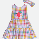 Sundress for girls gingham strawberry applique matching headband