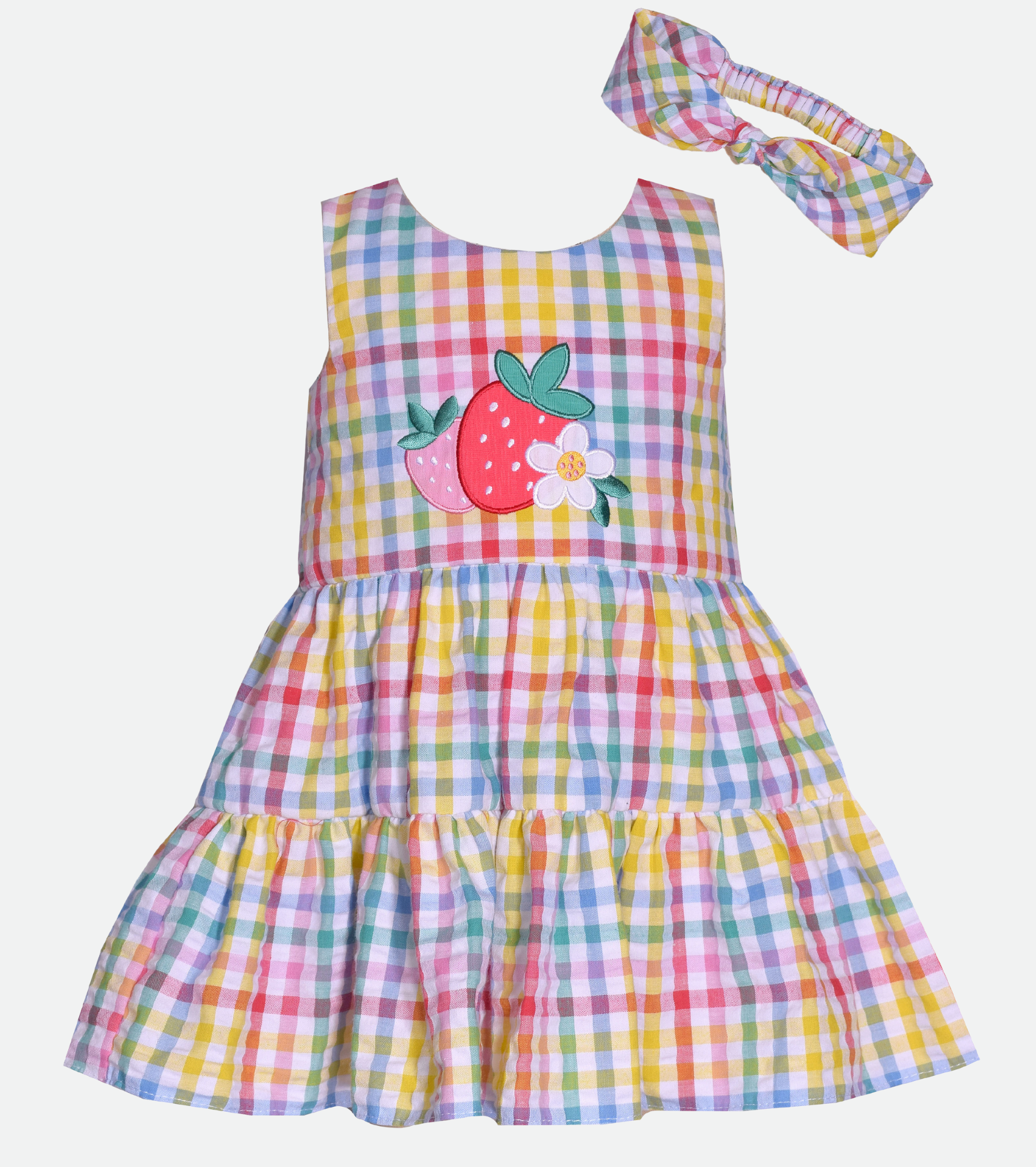 Sundress for girls gingham strawberry applique matching headband