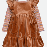 Baby girls velvet jumper dress with striped knit shirt set 