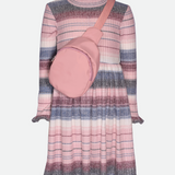 Tween girls striped sweater dress with mock neck and crossbody bag set