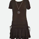 Tween girls black ruched dress and matching necklace 