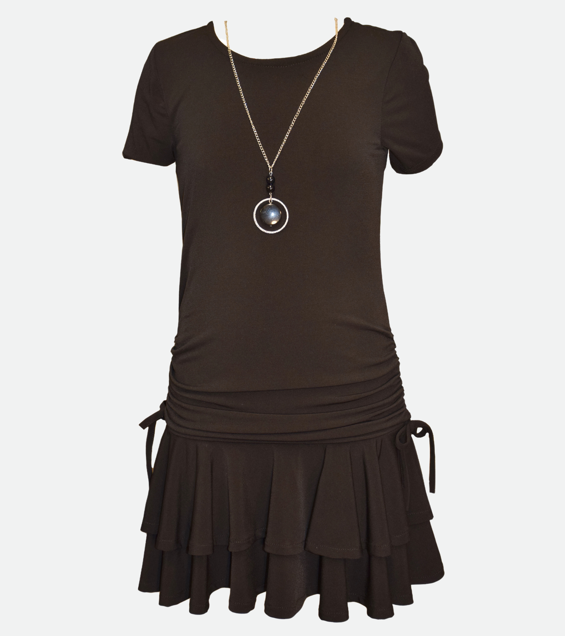 Black Ruched Front T Shirt Dress
